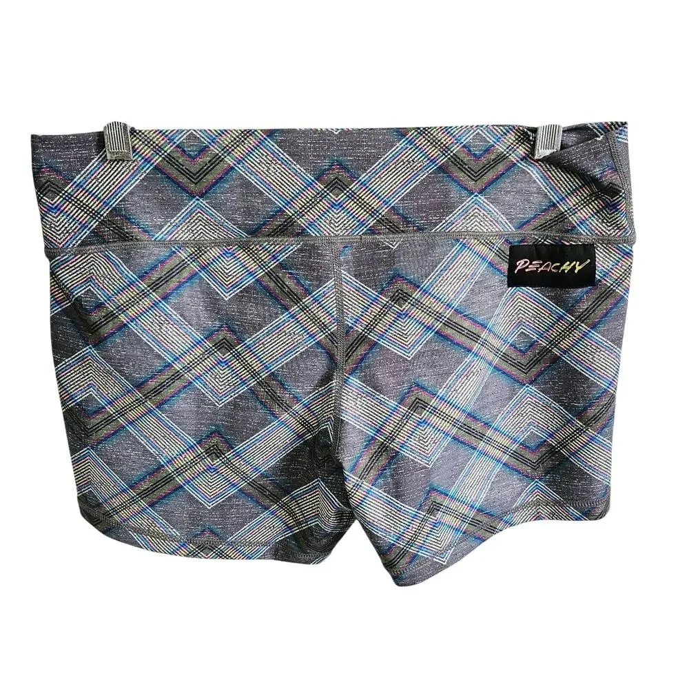Peachy Women's XL Serenity Athletic Shortie Shorts Gray Zig Zag Plaid NWT